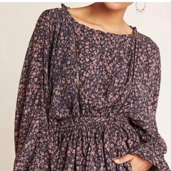 Anthropologie Nichola Peplum Floral Print Blouse Size L great condition - Picture 1 of 5